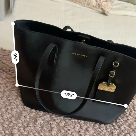 Marc Jacobs Saffiano Black Leather Luggage Tag Shoulder Tote Bag - Picture 3 of 4